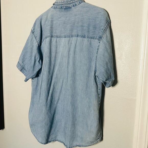 Vintage Faded Gear Denim Button Down Oklahoma University Embroidered Shirt Sz L - Picture 6 of 7